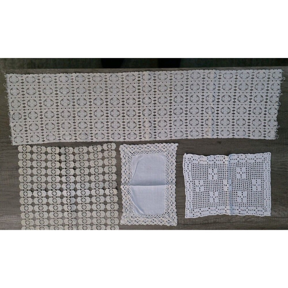 Vintage White Handmade Crochet Lace Dresser Scarf Doilies Lot of 4
